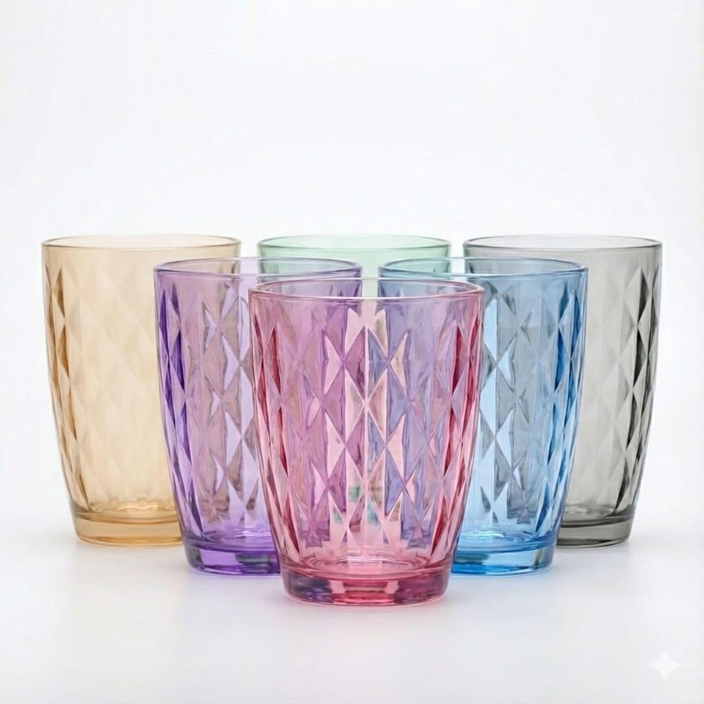 Artemis Coral 6er Set Trinkgläser Bunt 415ml – Longdrinkgläser mit Innenrelief (Außen glatt) Wassergläser & Saftgläser