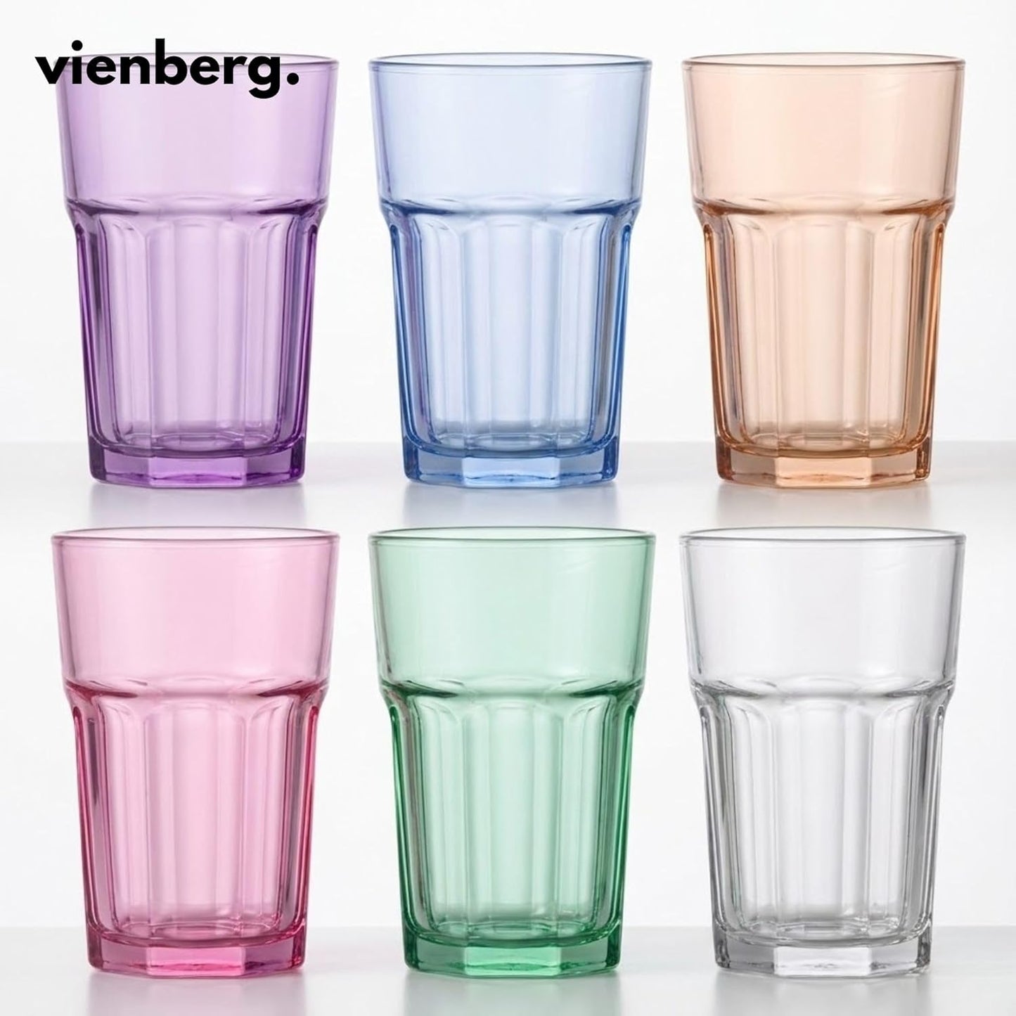 Aras Coral 6er Set Trinkgläser Bunt 365ml – Longdrinkgläser Wassergläser & Saftgläser