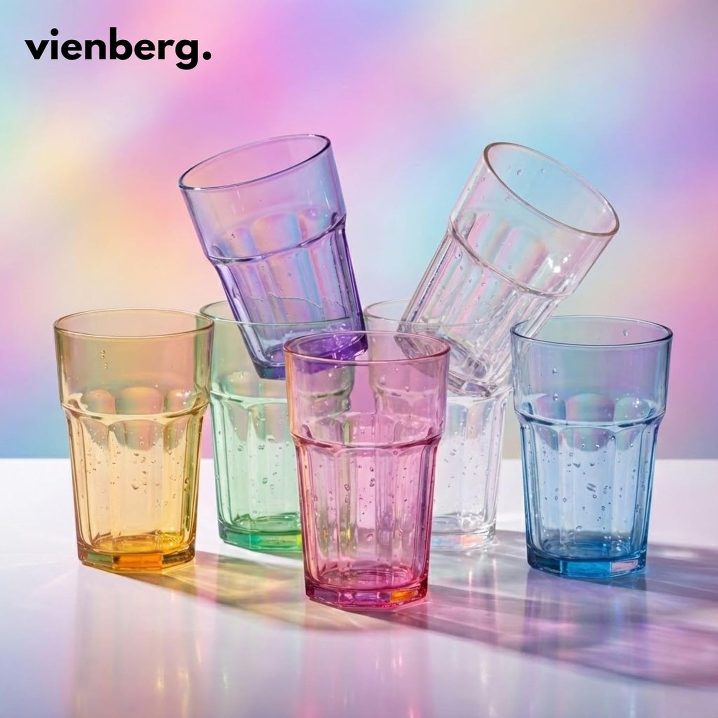 Aras Coral 6er Set Trinkgläser Bunt 365ml – Longdrinkgläser Wassergläser & Saftgläser