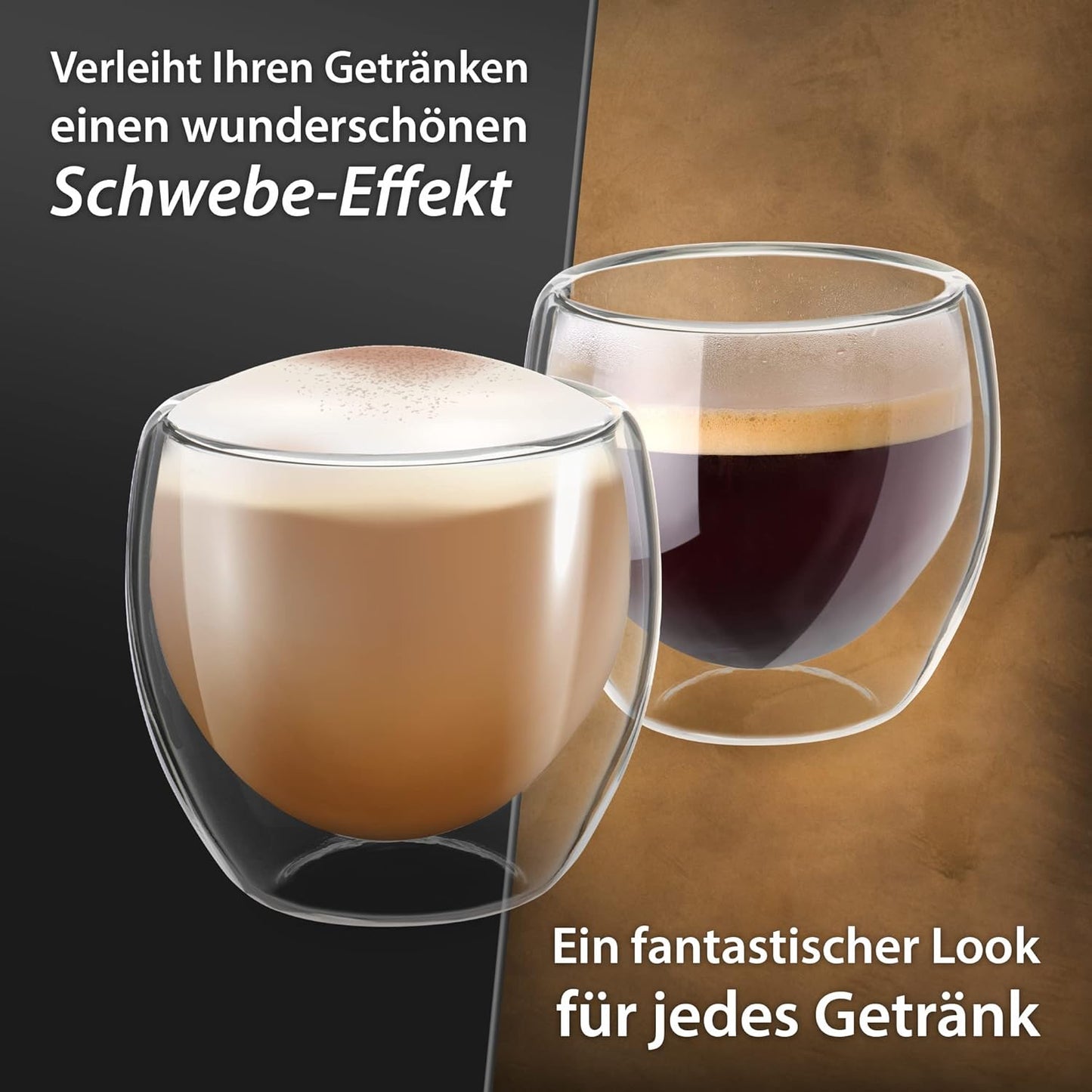 4x 80ml doppelwandige Espresso-Gläser, Tee Gläser mit Schwebeeffekt