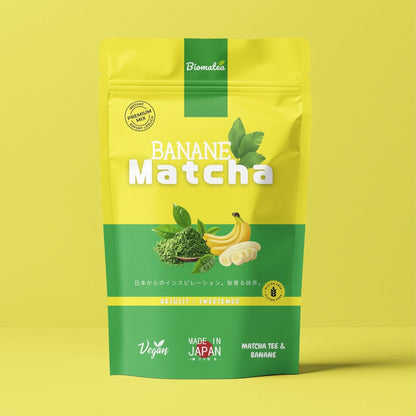 Japanischer Matcha Pulver mit Bananen Pulver, gesüßt – 100g – Sofort löslich in Wasser oder Milch, trinkfertig