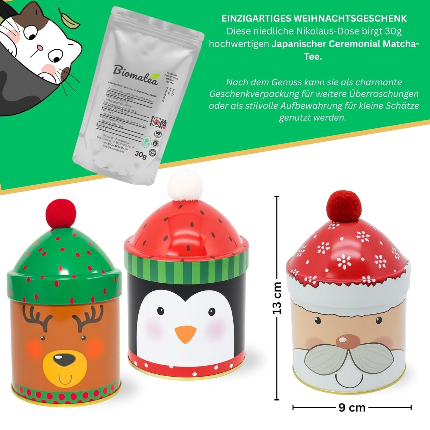 Weihnachten Matcha-Set | Japanischer ceremonial Matcha Pulver 30g + Weihnachts-Geschenkdose