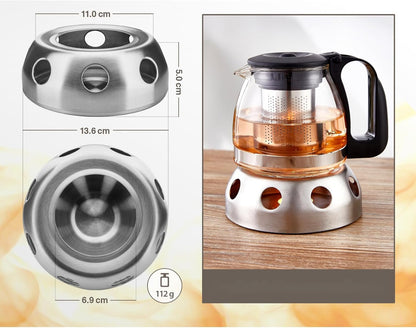 Glas Teekanne aus Glas mit Stövchen + Siebaufsatz, Hitzebeständig, herausnehmbaren Edelstahl Filter Sieb