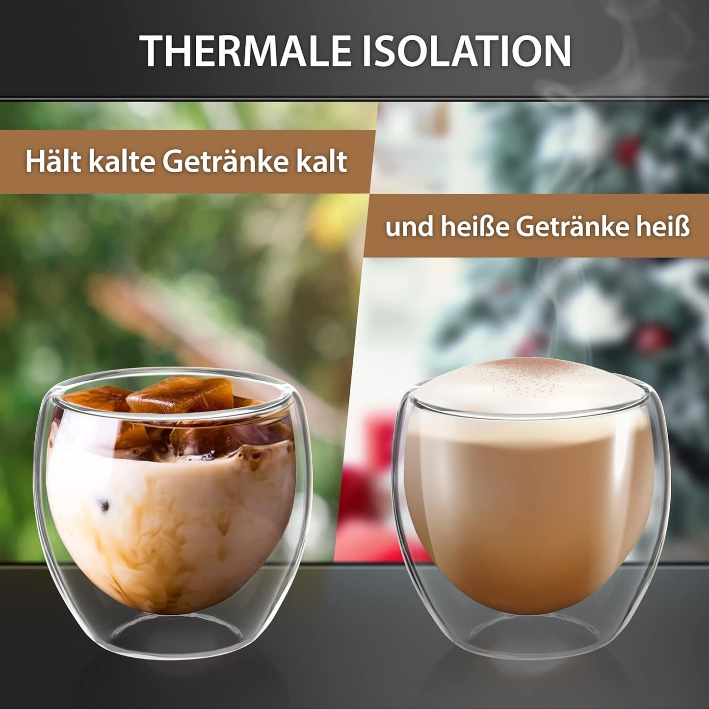 4x 80ml doppelwandige Espresso-Gläser, Tee Gläser mit Schwebeeffekt
