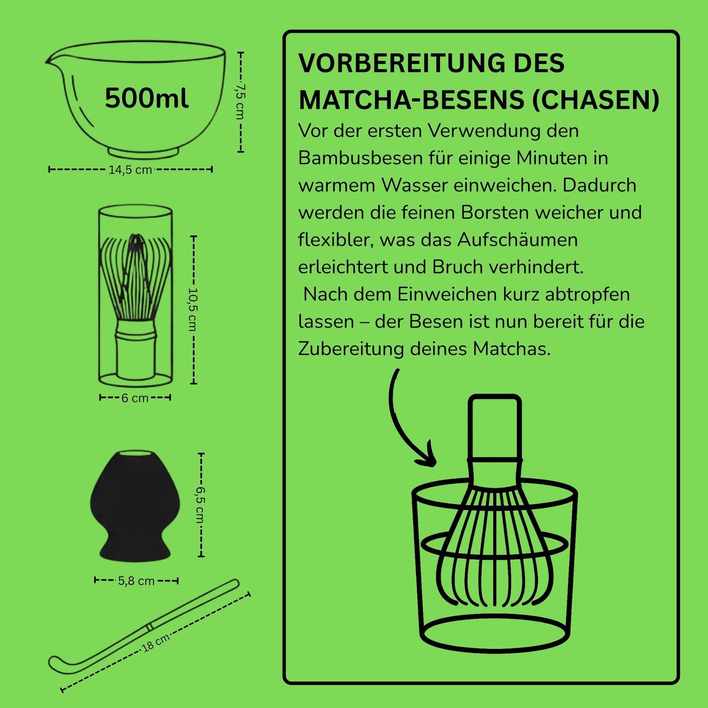 Japanisches traditionelles Matcha Starter Set – Basic Edition | Matcha Schale aus Keramik mit Bambusbesen, Besenhalter & Bambuslöffel