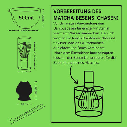 Japanisches traditionelles Matcha Starter Set – Basic Edition | Matcha Schale aus Keramik mit Bambusbesen, Besenhalter & Bambuslöffel