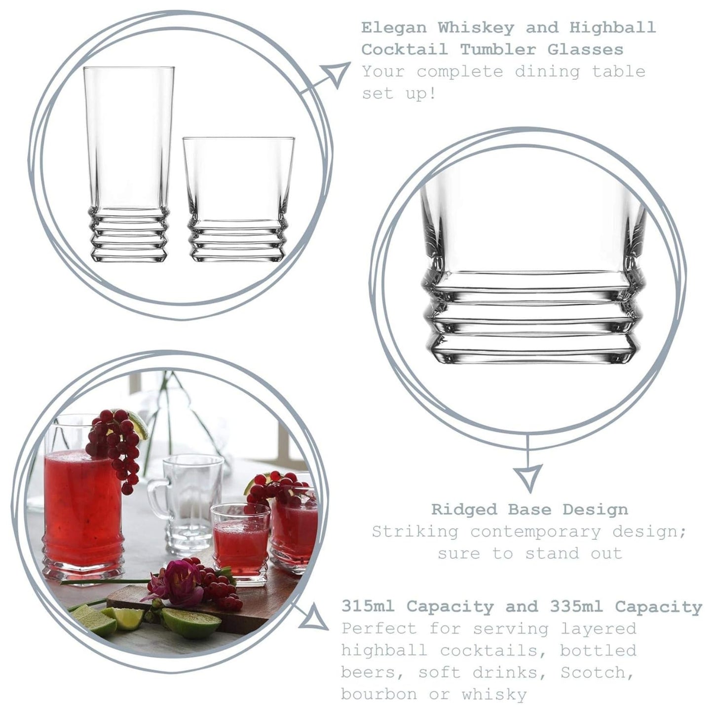 Elegan Softdrink Trinkgläser Set 315 und 335 ml, 12 Stück