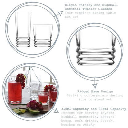 Elegan Softdrink Trinkgläser Set 315 und 335 ml, 12 Stück