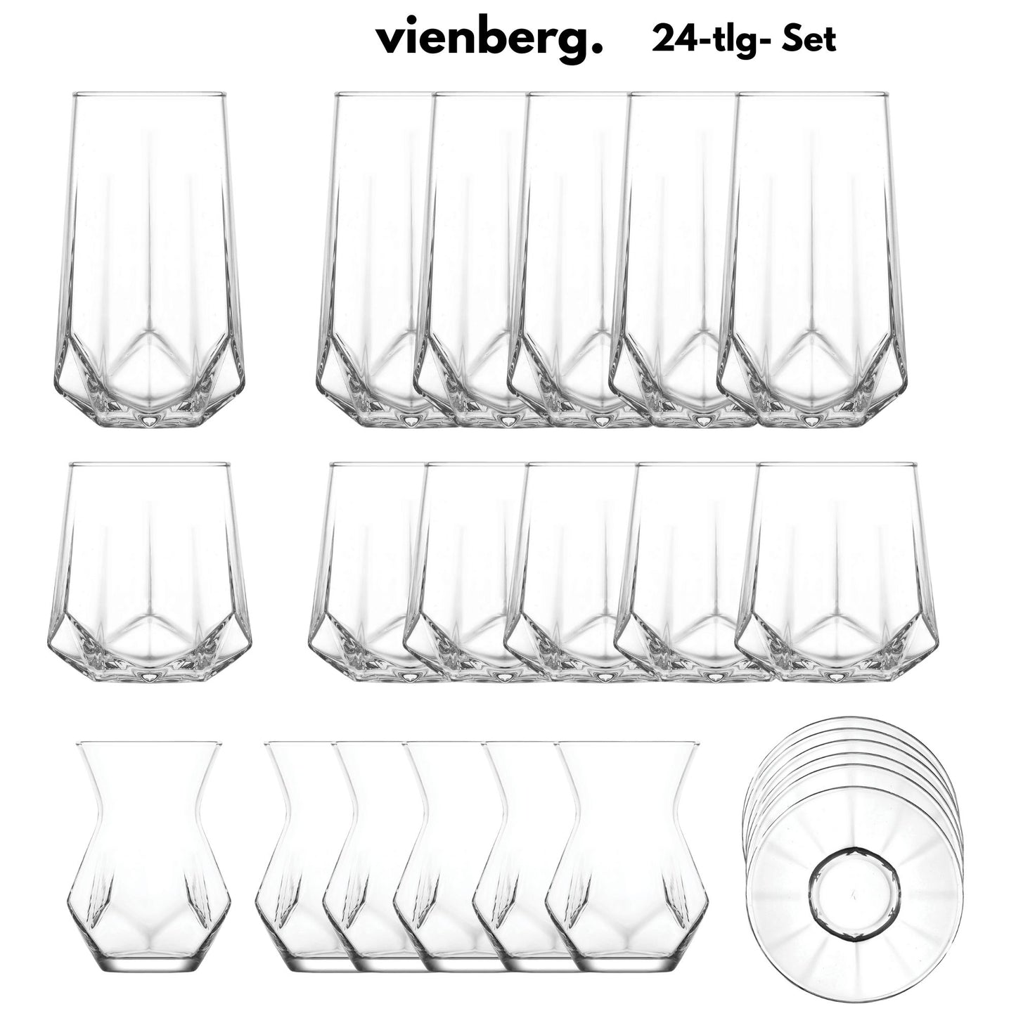 24-teiliges Design-Gläser Set für 6 Personen – Longdrink, Tumbler & Tee
