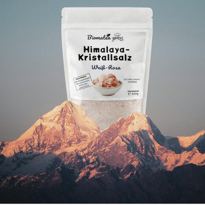 Biomatea Gourmet Series Himalaya Kristallsalz Weiß-Rosa – Fein Gemahlen – Naturbelassenes Steinsalz 500g