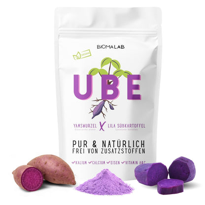 Biomalab Ube Pulver (50g) – 100% Natürliche Yamswurzel & Lila Süßkartoffel – Premium Purple Yam Powder – Vegan, Glutenfrei & Ohne Zuckerzusatz – Ideal für Ube Latte