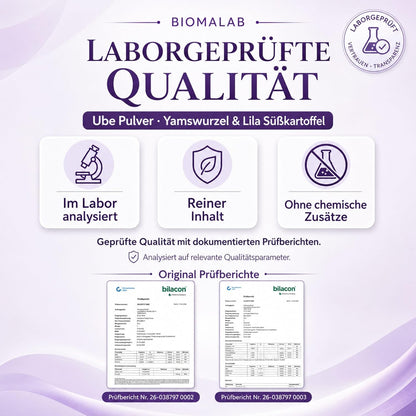 Biomalab Ube Pulver 140g Dose – 100% Natürliche Yamswurzel & Lila Süßkartoffel – Premium Purple Yam Powder – Vegan, Glutenfrei & Ohne Zuckerzusatz