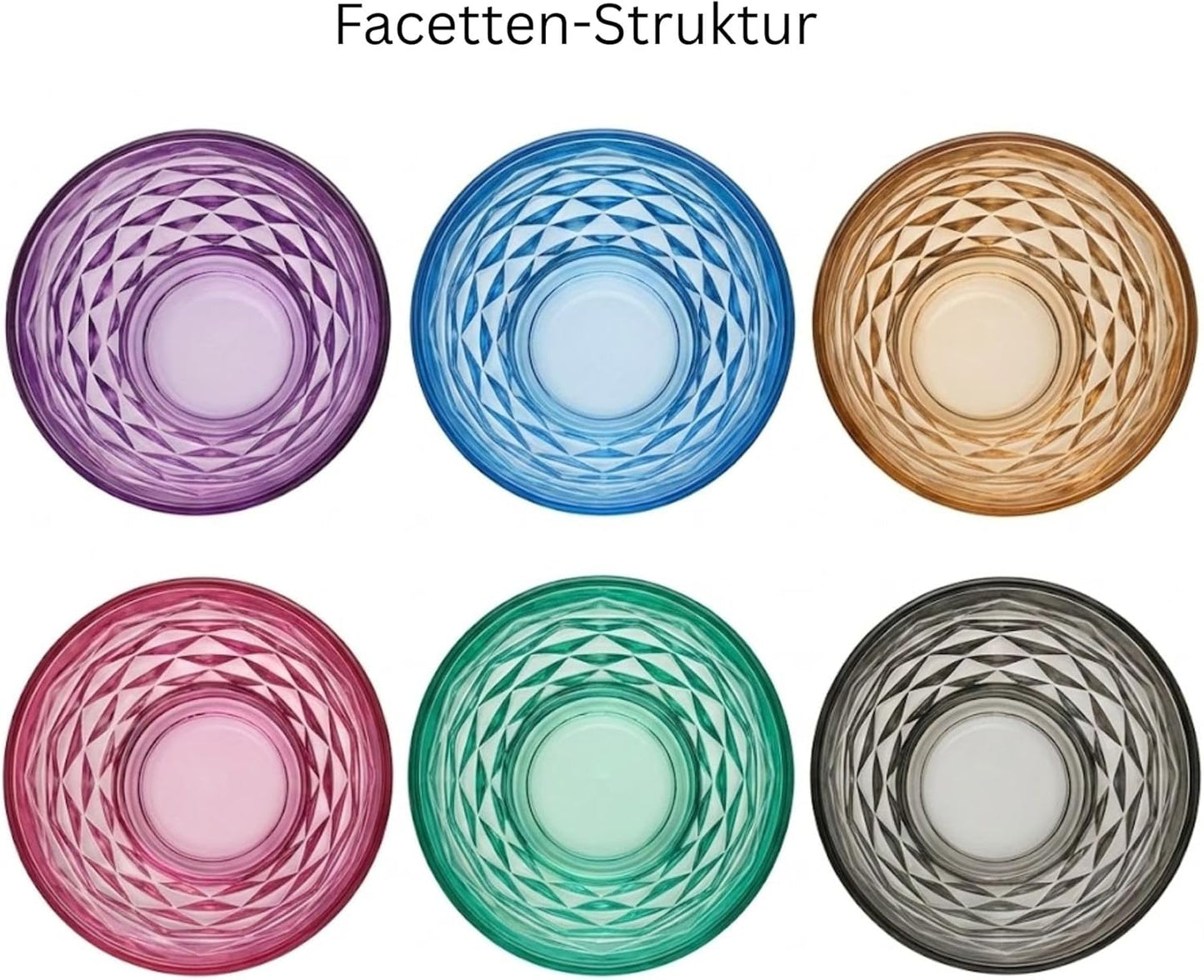 Artemis Coral 6er Set Trinkgläser Bunt 415ml – Longdrinkgläser mit Innenrelief (Außen glatt) Wassergläser & Saftgläser