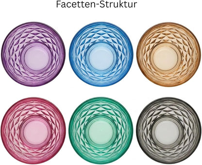 Artemis Coral 6er Set Trinkgläser Bunt 415ml – Longdrinkgläser mit Innenrelief (Außen glatt) Wassergläser & Saftgläser