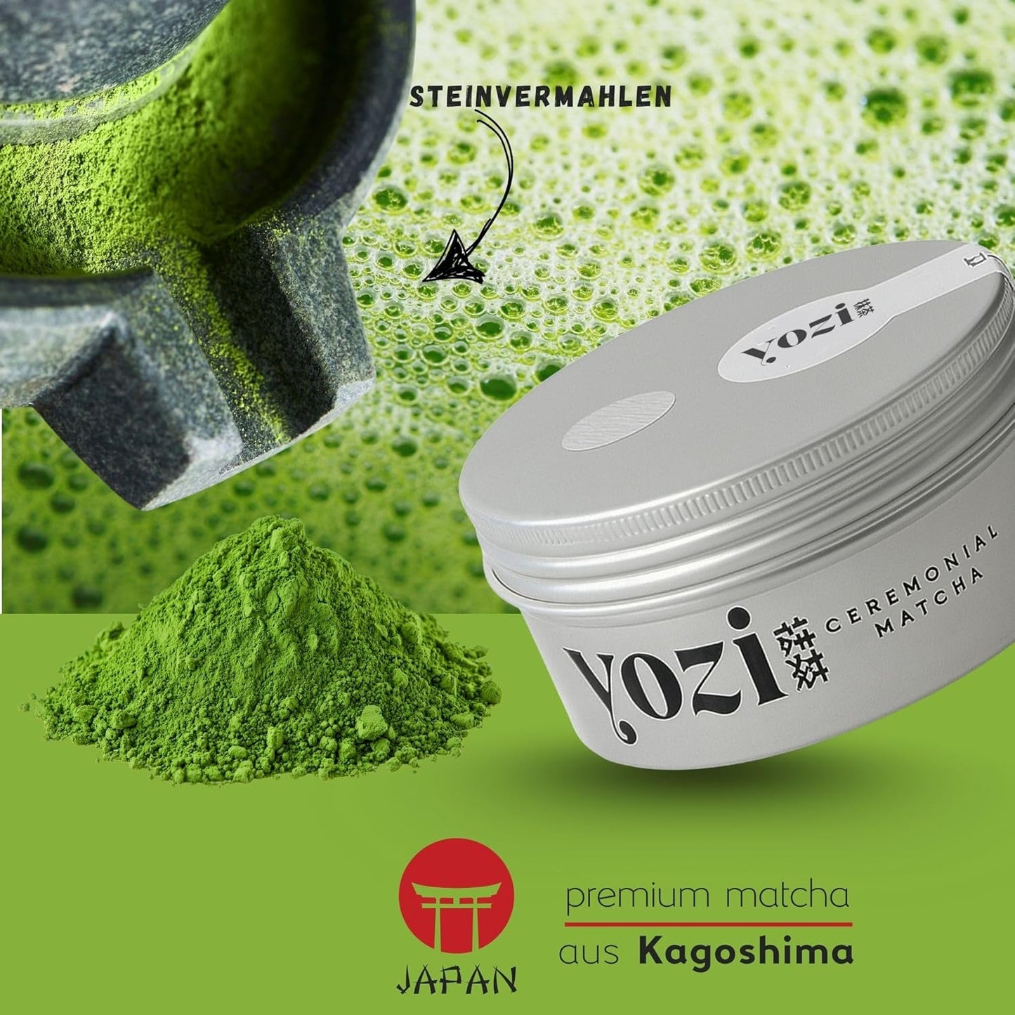 Yozi Premium ceremonial Matcha Pulver, 50g Dose, aus Kagoshima, high grade, Pestizidfrei Matcha-Tee