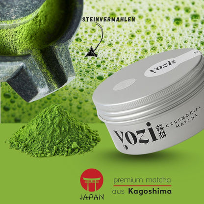 Yozi Premium ceremonial Matcha Pulver, 50g Dose, aus Kagoshima, high grade, Pestizidfrei Matcha-Tee