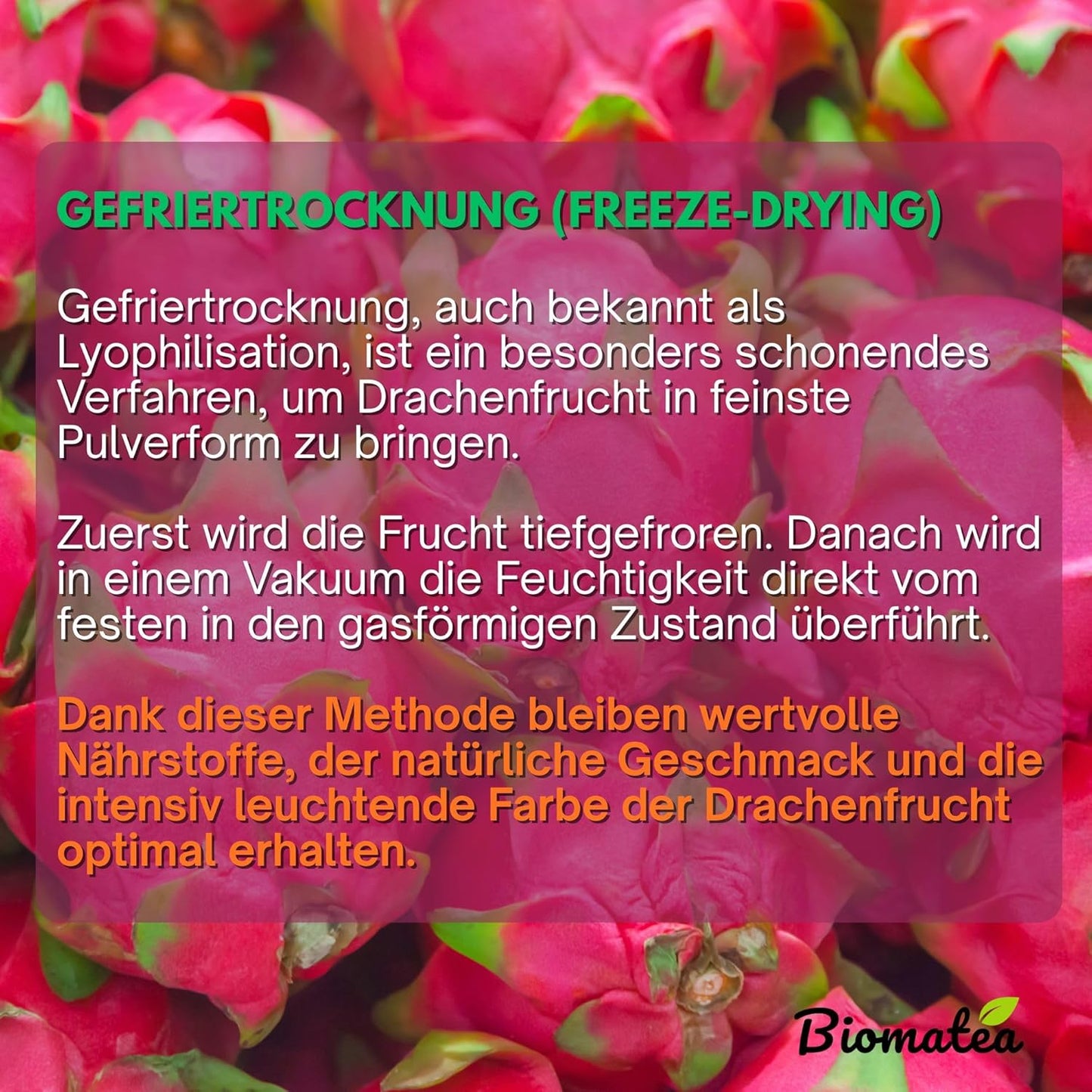 Biomatea Premium Drachenfrucht Pulver | rein, naturbelassen & ohne Zusätze | 100 g Pitaya Powder