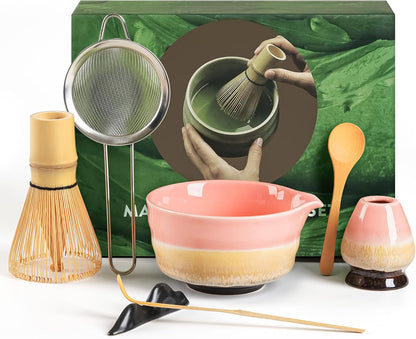 Japanisches Matcha-Set, 7-teilig – Handgefertigtes Keramikset für die traditionelle Teezeremonie, Pink