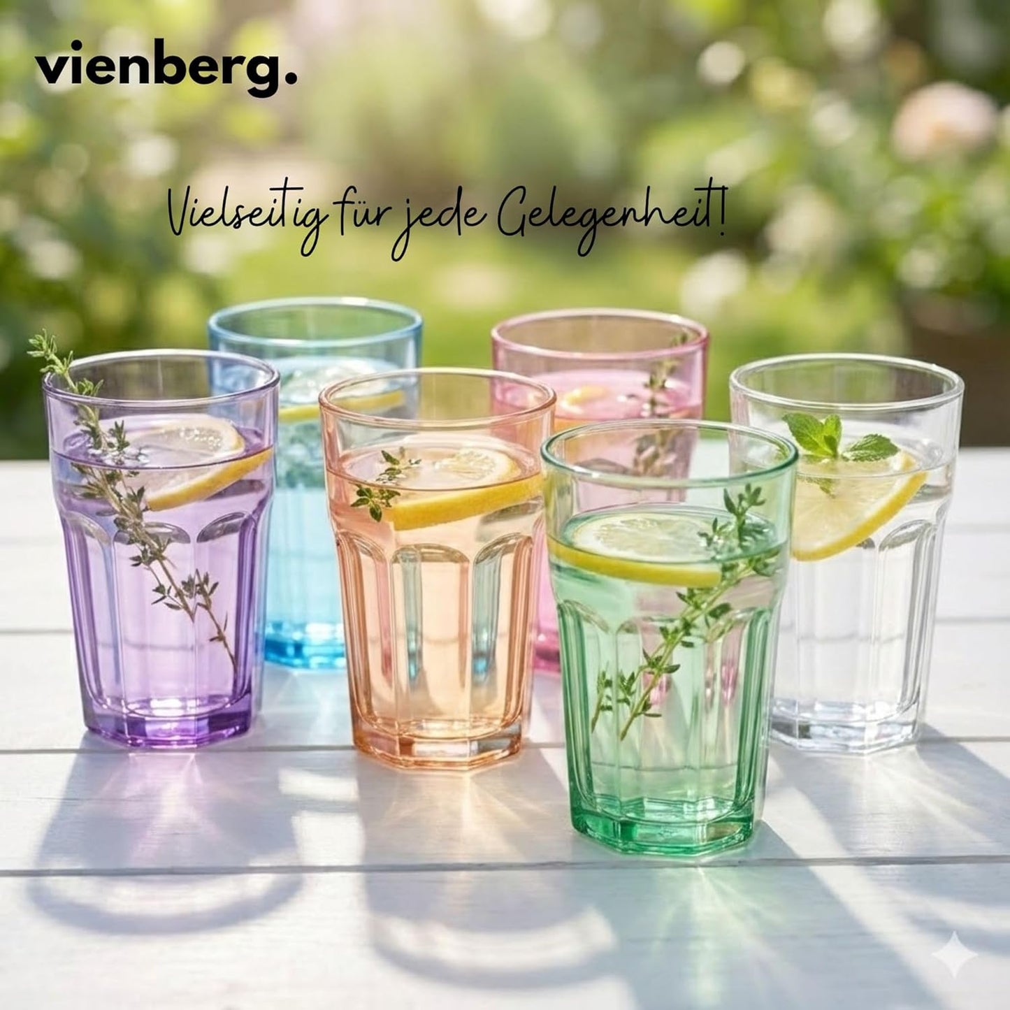 Aras Coral 6er Set Trinkgläser Bunt 365ml – Longdrinkgläser Wassergläser & Saftgläser