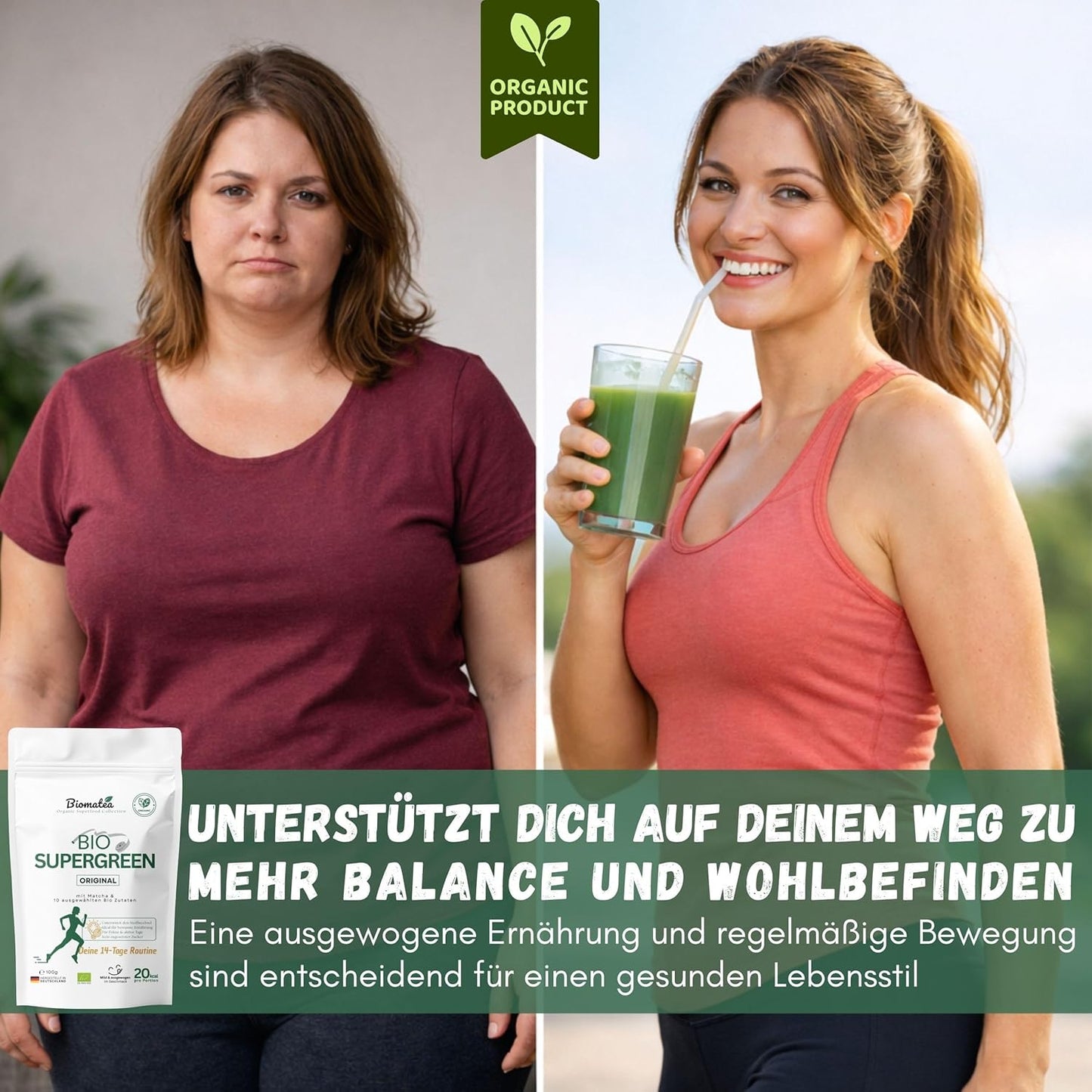 Bio Superfood Pulver Grün – Supergreen mit Matcha, Gerstengras, Weizengras, Moringa, Chlorella & Spirulina – Ballaststoffreich – Vegan, ohne Zuckerzusatz – 100 g