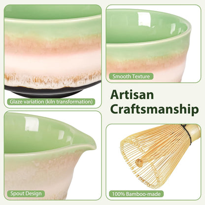 Japanisches Matcha-Set, 7-teilig – Handgefertigtes Keramikset für die traditionelle Teezeremonie, Grün