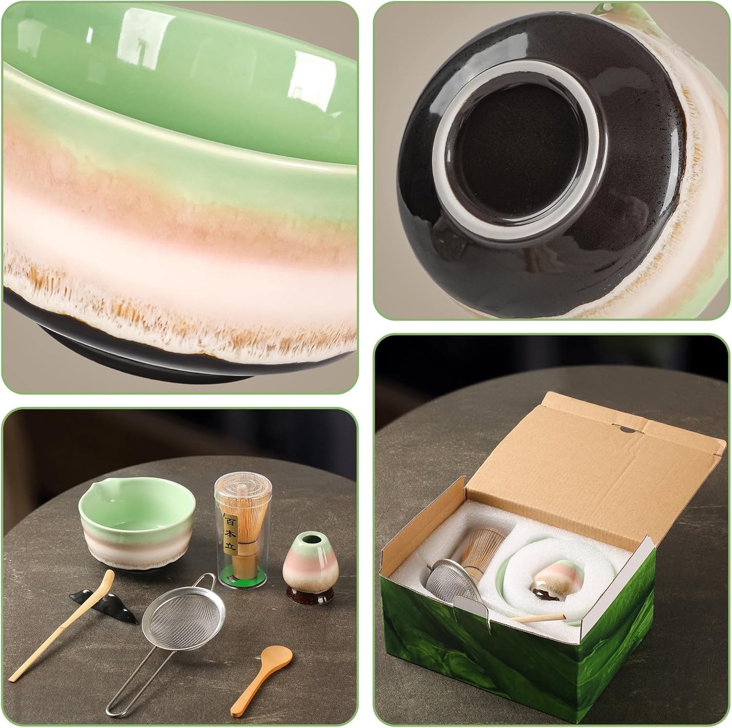 Japanisches Matcha-Set, 7-teilig – Handgefertigtes Keramikset für die traditionelle Teezeremonie, Grün