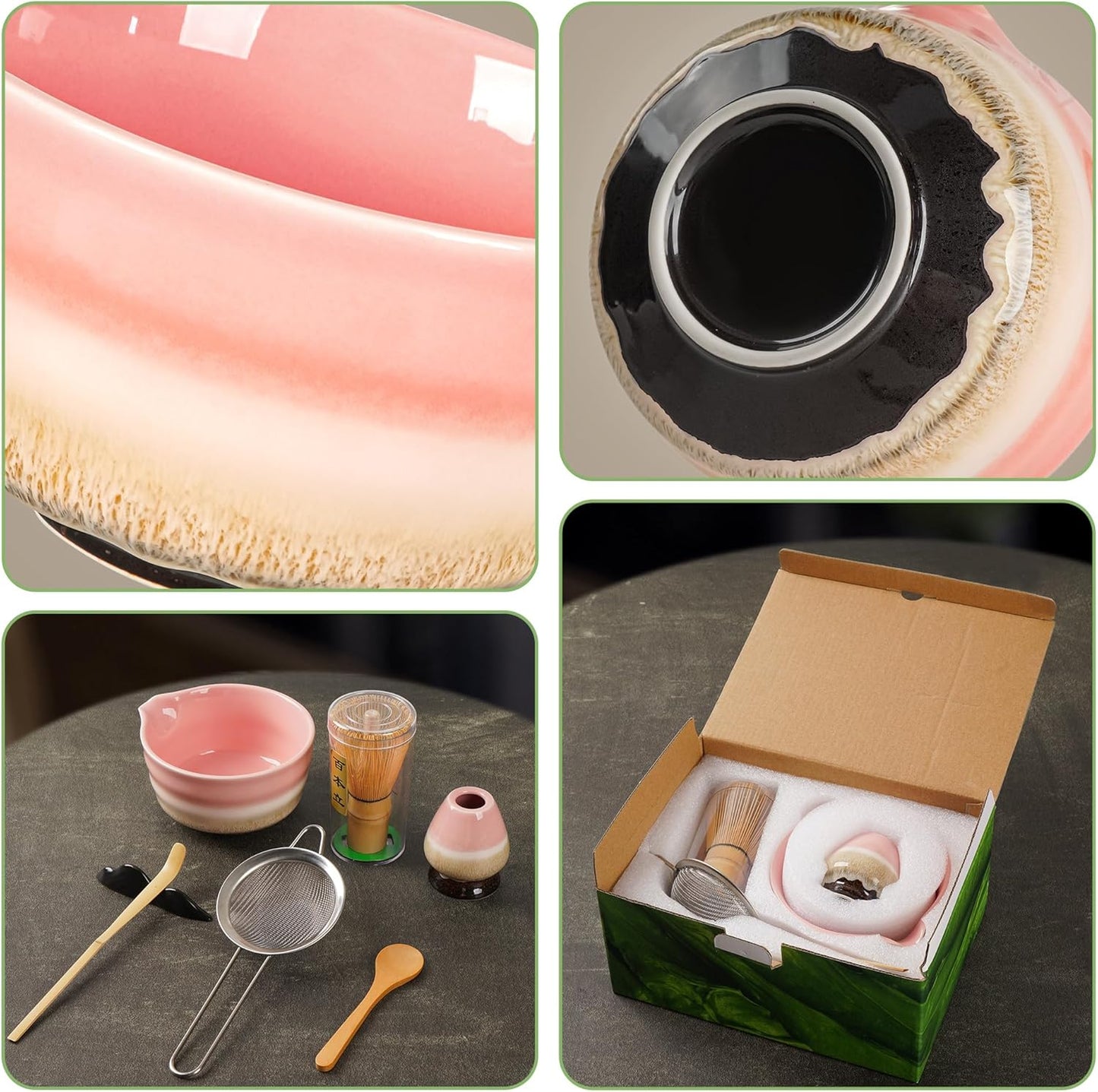 Japanisches Matcha-Set, 7-teilig – Handgefertigtes Keramikset für die traditionelle Teezeremonie, Pink