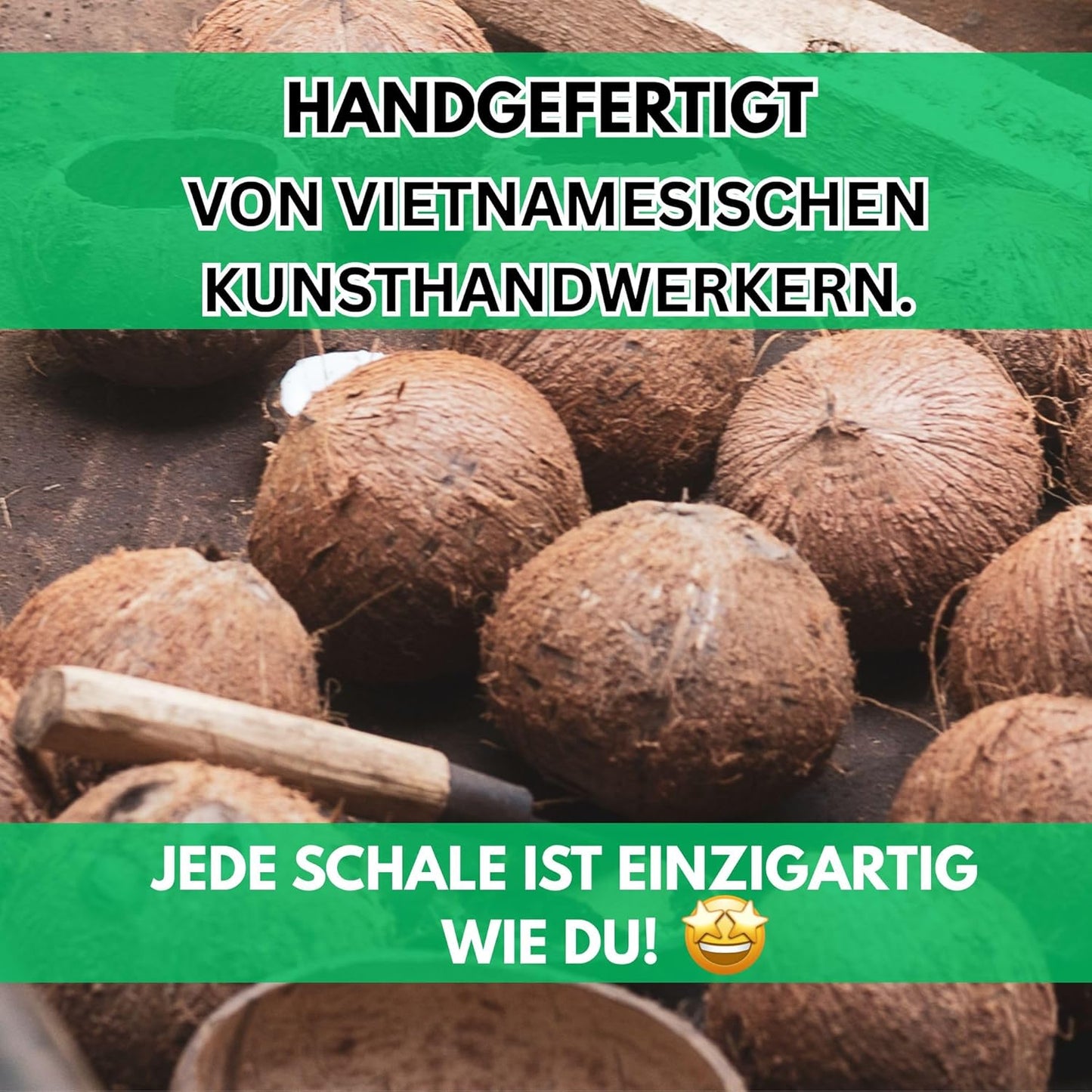 Bee´s Bites Kokosnuss Schalen Set – 2x Kokos-Bowl Schüssel + 2x Löffel – Handgefertigt, Vegan, Natürlich, Chemiefrei, Plastikfrei – Perfekt für Smoothie Bowls.