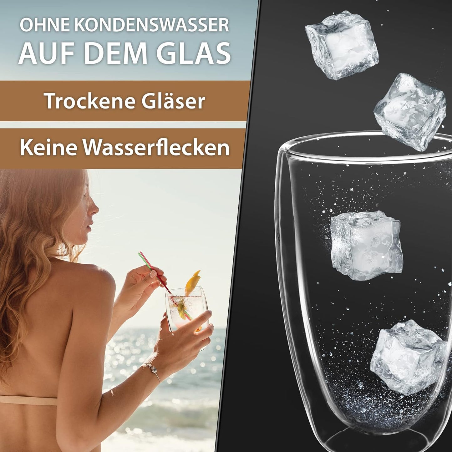 4tlg. 450ml Set doppelwandige Latte Macchiato, Tee Gläser mit Schwebeeffekt