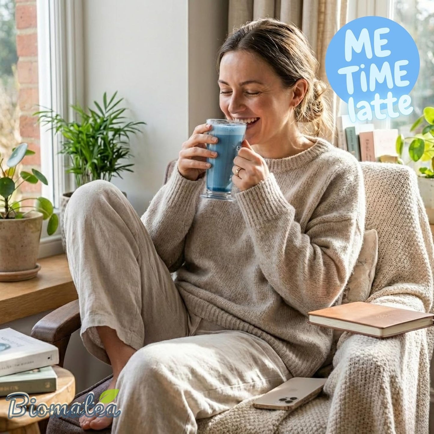 Biomatea Blue Moon Milk Vanille Latte – Blue Spirulina Latte Mix mit Kokosmilch & echter Vanille, 100g Dose