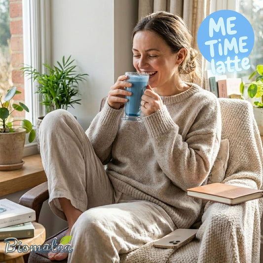 Biomatea Blue Moon Milk Vanille Latte – Blue Spirulina Latte Mix mit Kokosmilch & echter Vanille, 100g Dose