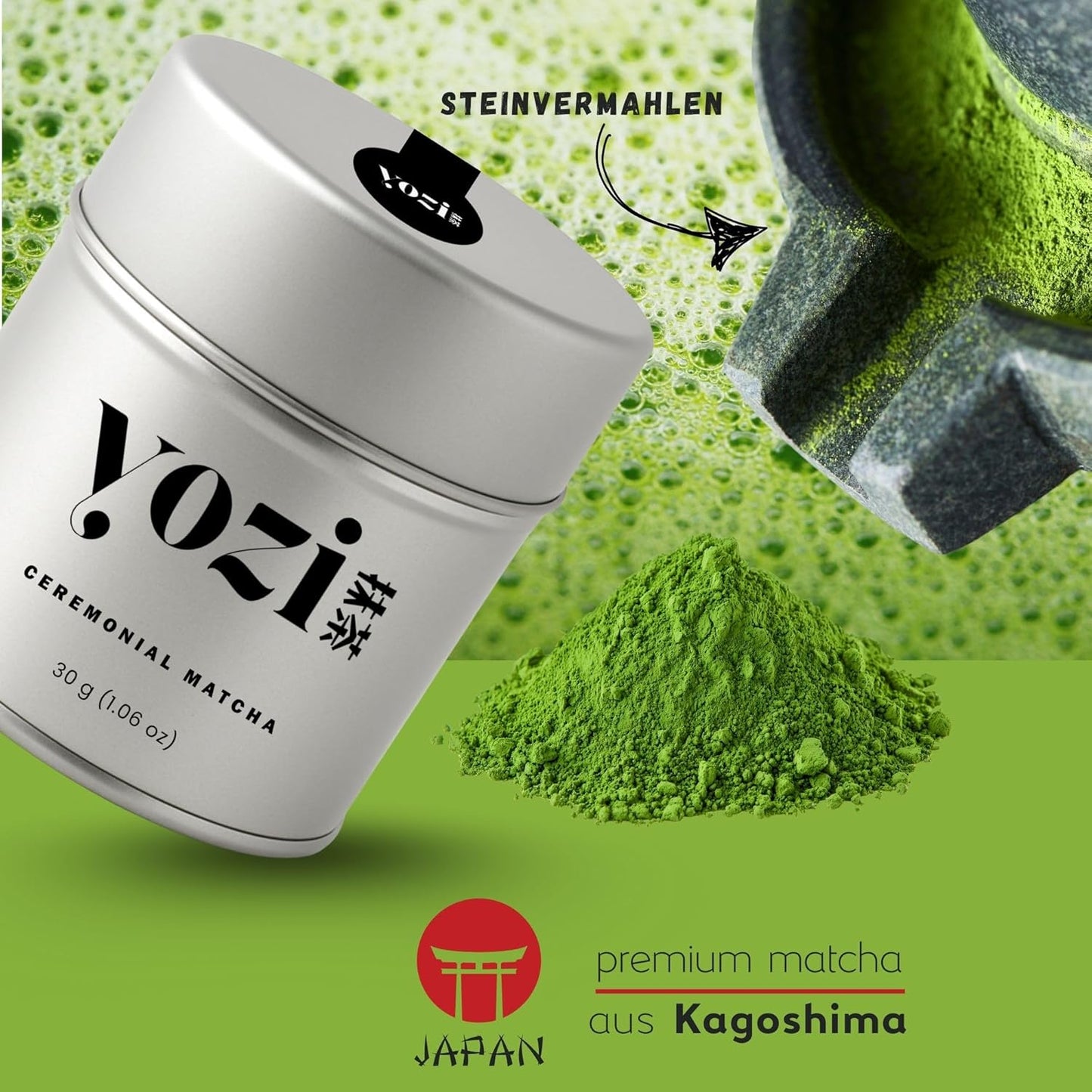 Yozi Premium ceremonial Matcha Pulver, 30g Dose, aus Kagoshima, high grade, Pestizidfrei Matcha-Tee