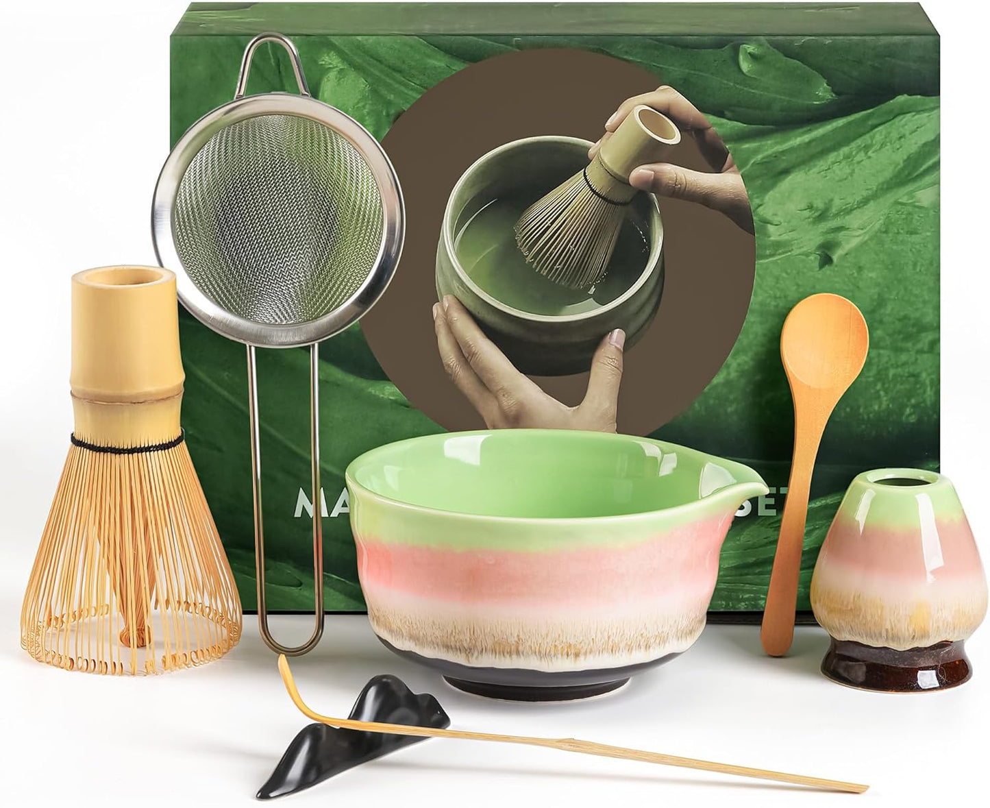 Japanisches Matcha-Set, 7-teilig – Handgefertigtes Keramikset für die traditionelle Teezeremonie, Grün
