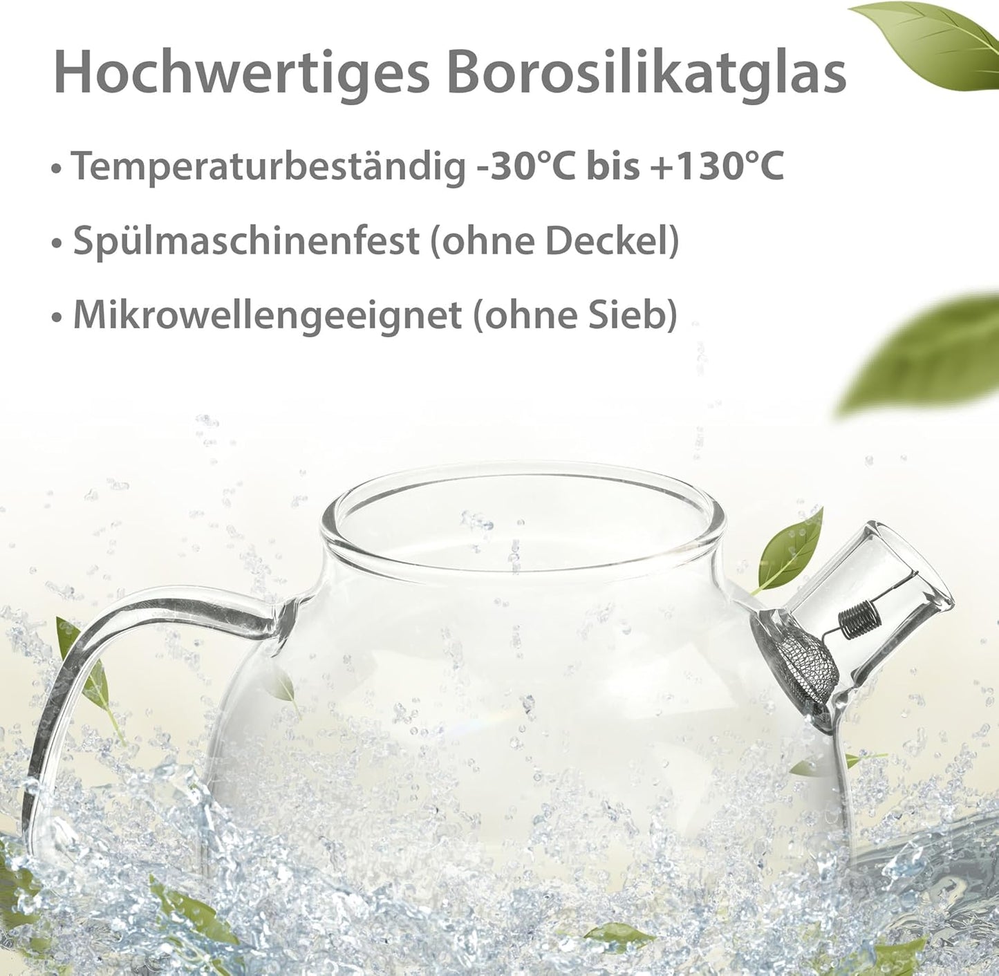 Glas Teekanne mit Siebeinsatz & Holzdeckel 580ml