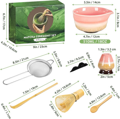 Japanisches Matcha-Set, 7-teilig – Handgefertigtes Keramikset für die traditionelle Teezeremonie, Pink