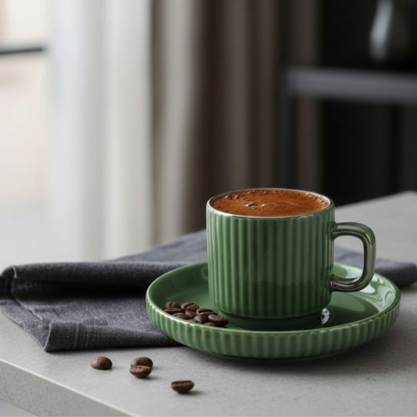 12tlg. Mokka Kaffee Tassen Set, aus Porzellan 100ml, Relief-Design