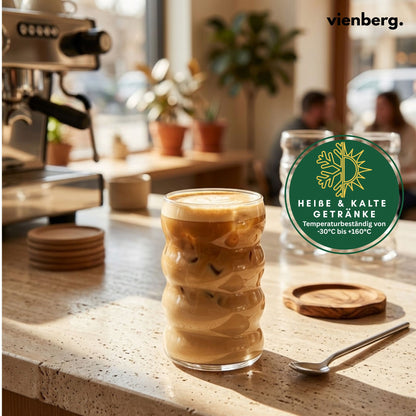 Bubble Matcha-Gläser 6er Set 400ml | Wellen-Design für Matcha Latte Glas, Iced Coffee & Smoothies Trinkgläser