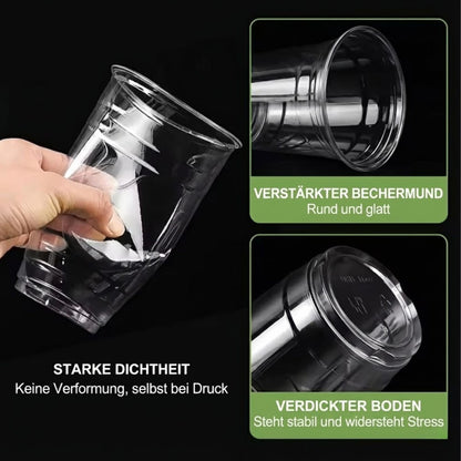 100 Stück Pet Becher mit Flachdeckel für Matcha Latte, Dessert, Softdrink, Kaffee, to go Plastikbecher, | 360ml, 400ml, 500ml