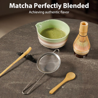 Japanisches Matcha-Set, 7-teilig – Handgefertigtes Keramikset für die traditionelle Teezeremonie, Grün