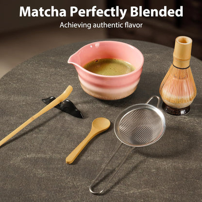 Japanisches Matcha-Set, 7-teilig – Handgefertigtes Keramikset für die traditionelle Teezeremonie, Pink