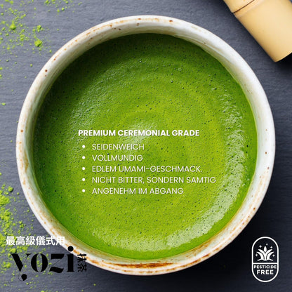 Yozi Premium ceremonial Matcha Pulver, 30g Dose, aus Kagoshima, high grade, Pestizidfrei Matcha-Tee