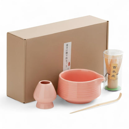 Japanisches traditionelles Matcha Starter Set – Basic Edition | Matcha Schale aus Keramik mit Bambusbesen, Besenhalter & Bambuslöffel