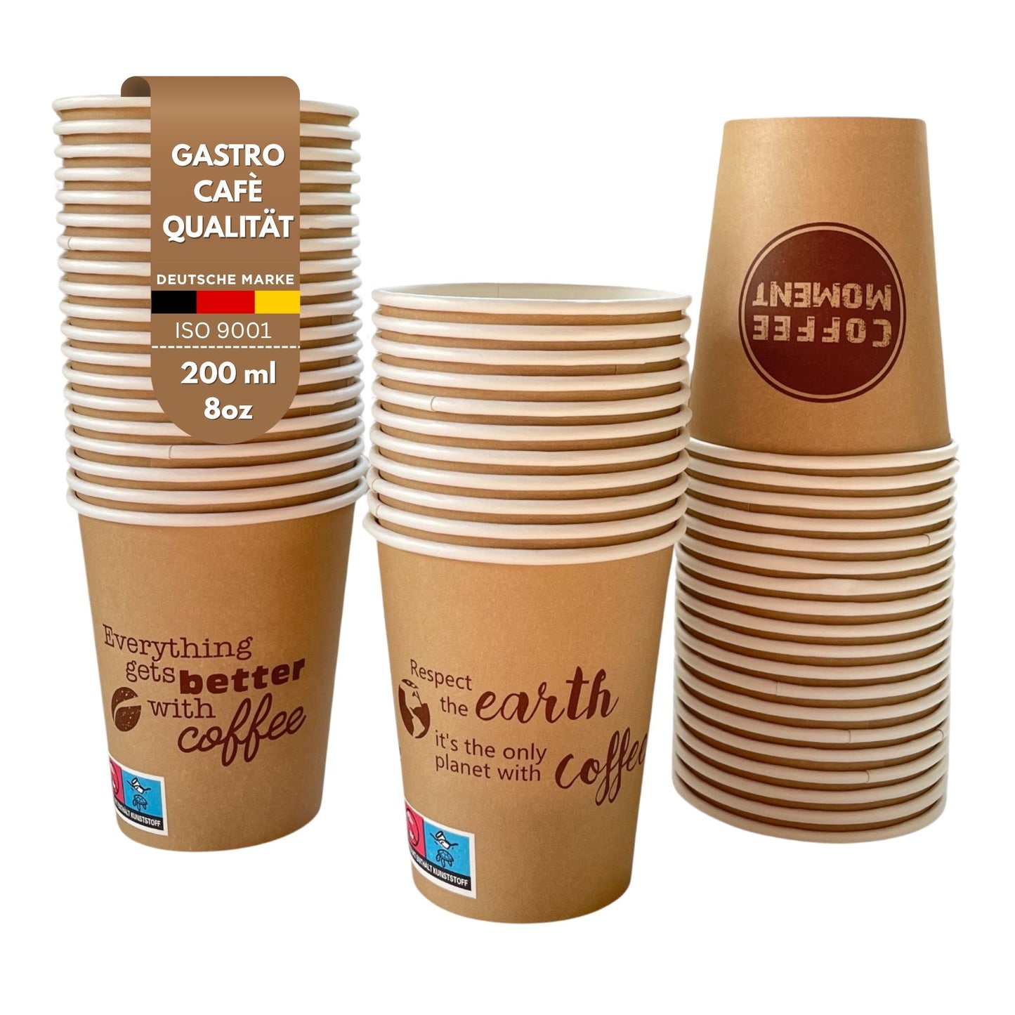 Coffee Moment Kaffeebecher, Kaffee to go Pappbecher – 4 Größen, für heiße & kalte Getränke