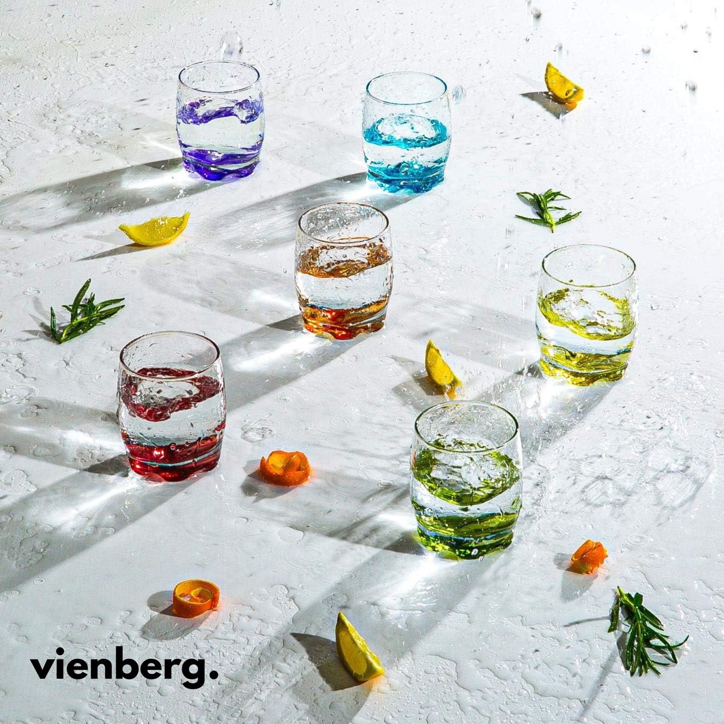Coral Trinkgläser 6er Set, 290 ml, bunte Wassergläser aus Glas, farbiger Boden, bleifrei