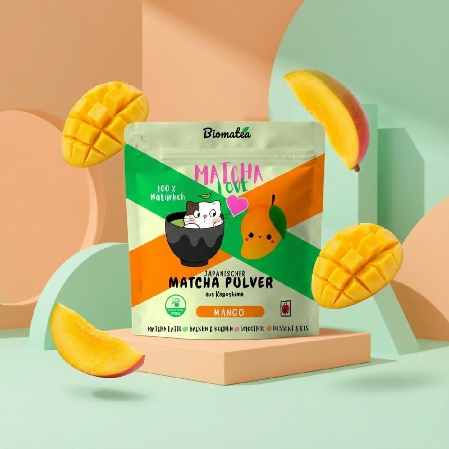 Matcha Love, 50 g japanischer Matcha Tee Pulver mit Mango Geschmack