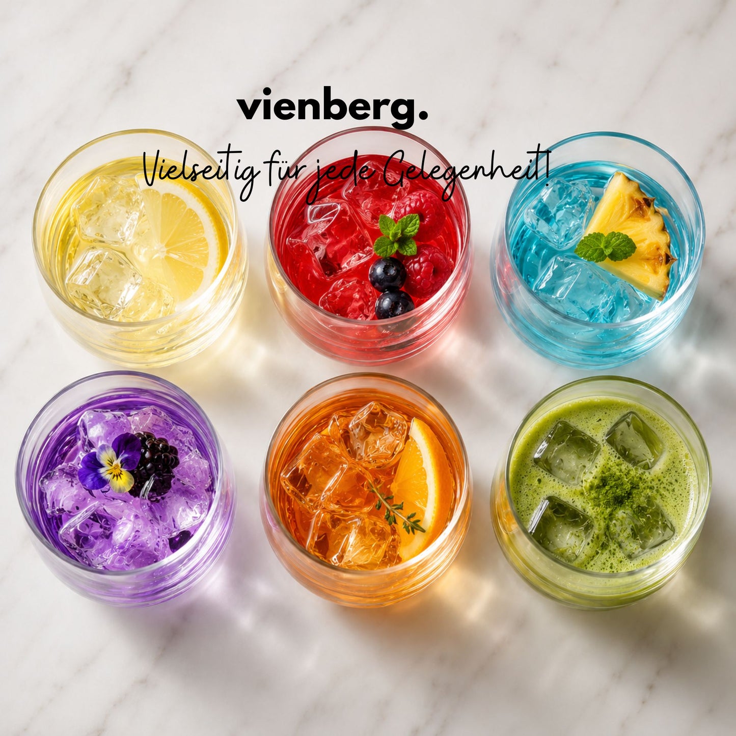 Coral Trinkgläser 6er Set, 290 ml, bunte Wassergläser aus Glas, farbiger Boden, bleifrei