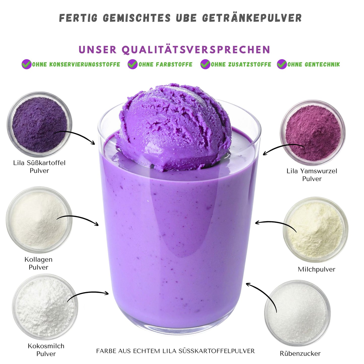 Ube Latte Mix instant "Collagen Glow" – Beauty Latte mit Kollagen, Banane & Yamswurzel Pulver