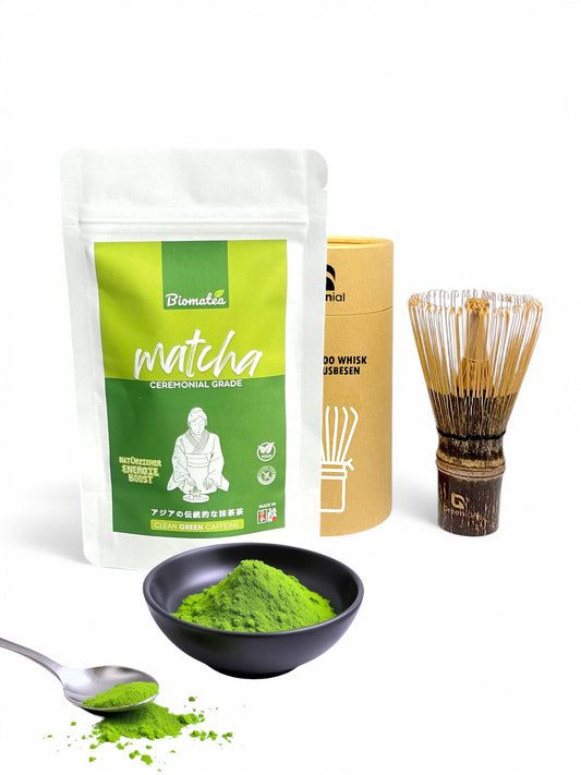Biomatea Matcha Set: 50g Ceremonial Matcha + Bambus Whisk