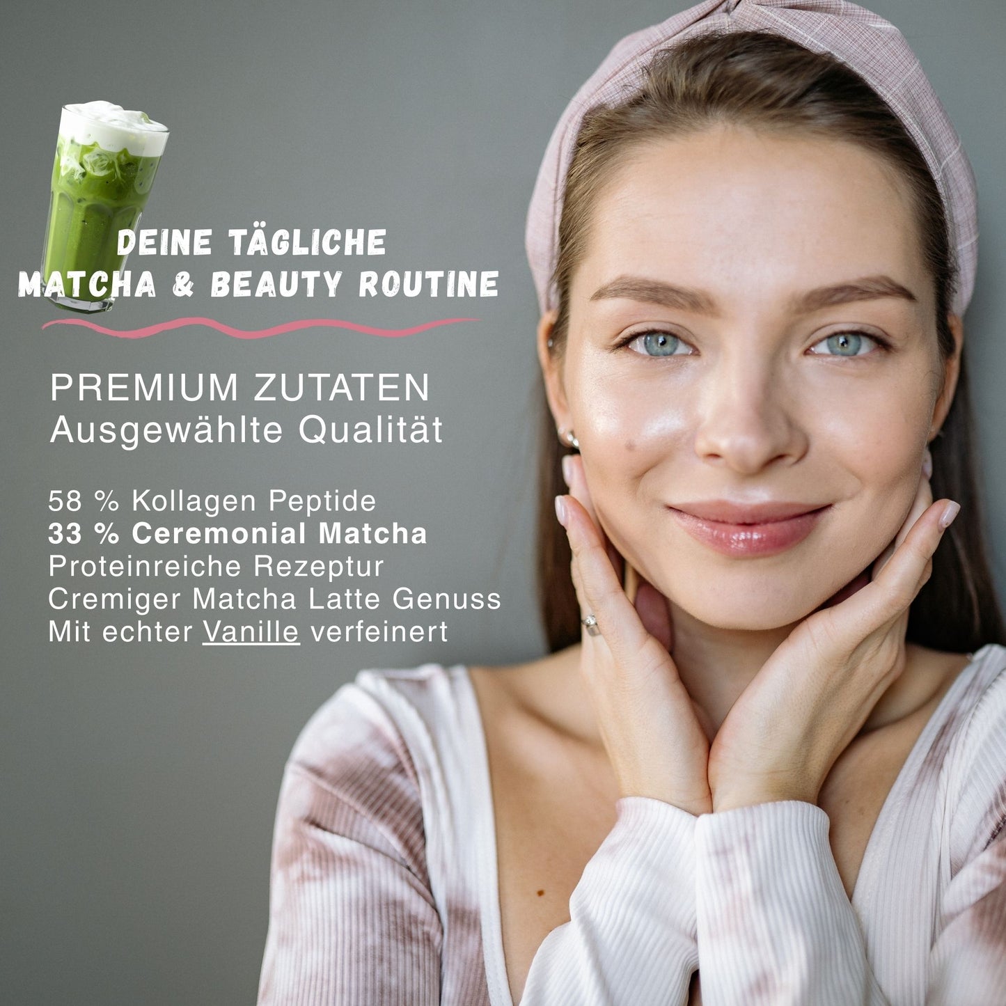 Biomatea Ceremonial Matcha Collagen Latte Pulver 150g 33% Japanischer Matcha und 58% Kollagen Hydrolysat Klumpfrei und leicht löslich, ohne Zuckerzusatz