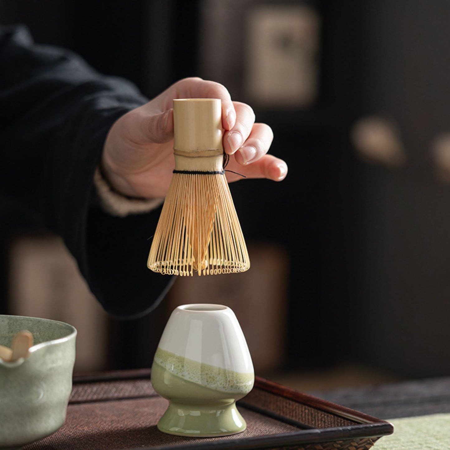 4-teiliges Bambus Tee-Set mit Matcha-Besen, Löffel, Chashaku und Sieb | Traditionelles japanisches Zubehör für cremigen Matcha